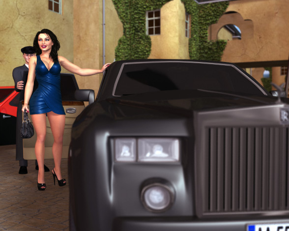 Обои картинки фото 3д графика, люди-авто, мото , people- car ,  moto, девушка, фон, взгляд