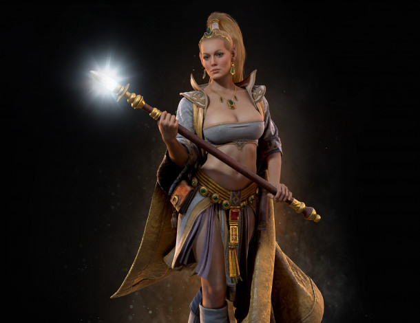 Обои картинки фото 3д графика, фантазия , fantasy, женщина, посох, everquest