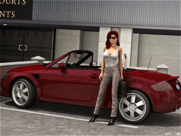 Обои картинки фото 3д графика, люди-авто, мото , people- car ,  moto, автомобиль, фон, взгляд, девушка