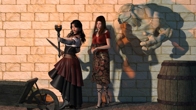 Обои картинки фото 3д графика, фантазия , fantasy, фон, взгляд, девушки