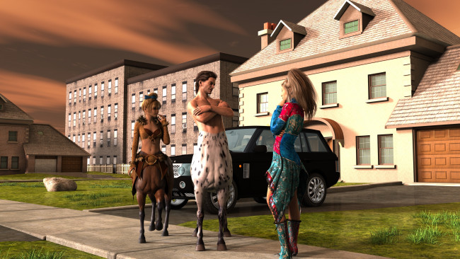 Обои картинки фото 3д графика, существа , creatures, centaur, фон, взгляд, девушка