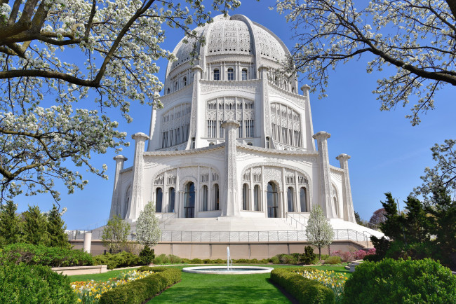 Обои картинки фото baha`i house of worship, города, Чикаго , сша, простор