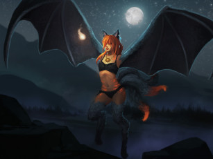 Картинка фэнтези демоны хвост крылья фон девушка