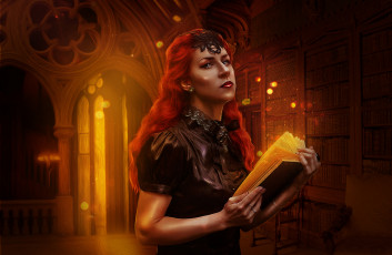 Картинка фэнтези фотоарт фон девушка книга взгляд