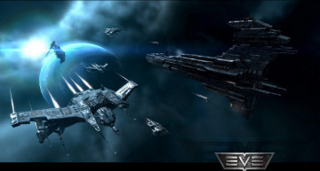Картинка видео+игры eve+online космос корабли планета