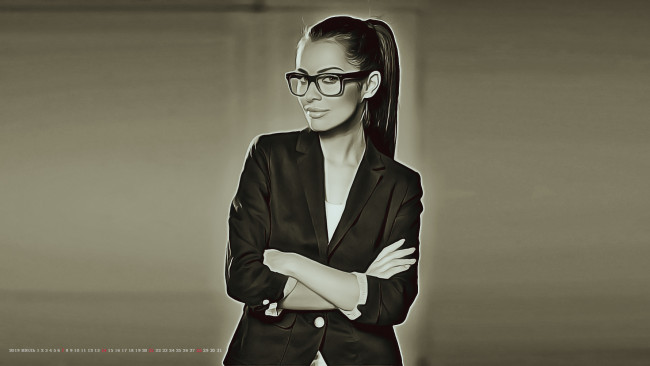 Обои картинки фото календари, компьютерный дизайн, 2019, девушка, очки, взгляд, женщина, calendar