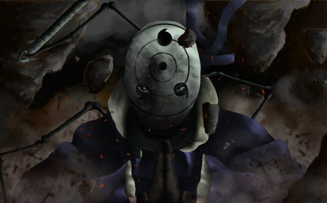 Обои картинки фото аниме, naruto, камни, маска, обито, учиха