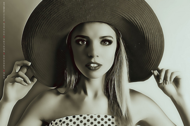 Обои картинки фото календари, компьютерный дизайн, 2019, calendar, женщина, взгляд, лицо, девушка, шляпа