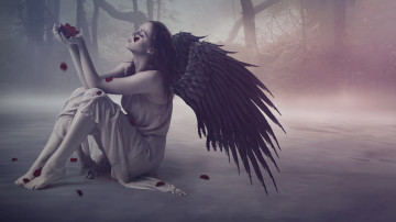 Картинка фэнтези фотоарт девушка фон крылья