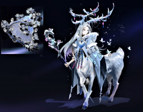 Картинка фэнтези существа девочка олень кентавр рога посох