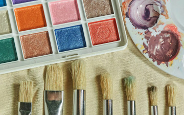 Картинка разное канцелярия +книги кисти краски