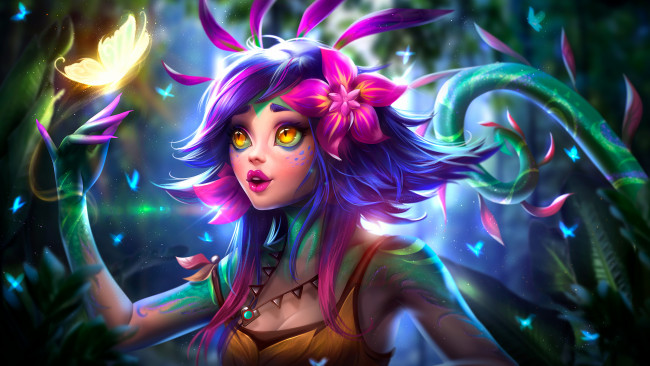 Обои картинки фото видео игры, league of legends, девушка, фон, существо, neeko