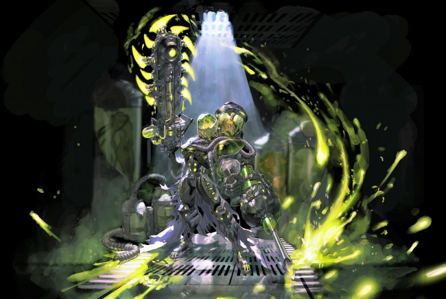 Обои картинки фото фэнтези, роботы,  киборги,  механизмы, киборг, оружие, кислота