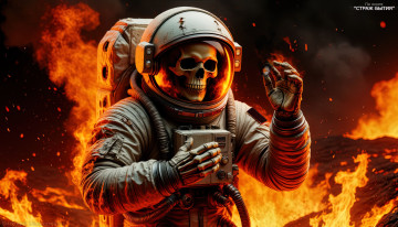 обоя космонавт и кольцо огненной геенны,  по книге - страж бытия, 3д графика, ужас , horror, погибший, космонавт, скелет, в, скафандре, рваный, скафандр, адское, кольцо, огненная, геенна, пламенный, космическая, гибель, пустошь, лава, и, магма, проклятый, артефакт