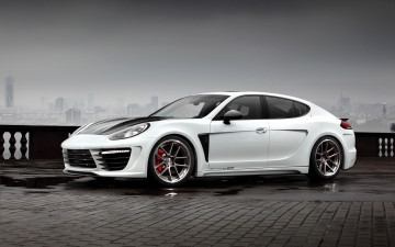 Картинка porsche+panamera автомобили porsche белый площадка город туман