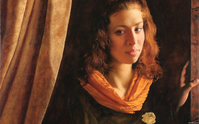 Обои картинки фото arsen, kurbanov, girl, with, small, flower, рисованные