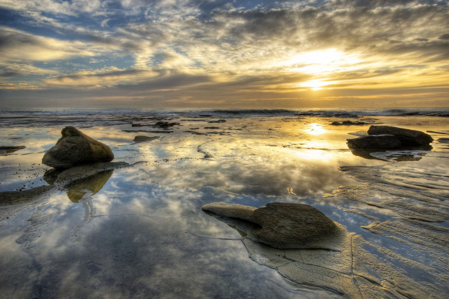 Обои картинки фото природа, восходы, закаты, море, закат, камни