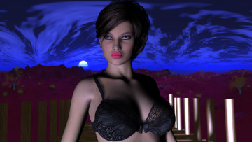 Картинка 3д графика people люди девушка луна