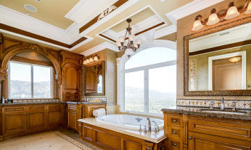 Картинка интерьер ванная туалетная комнаты светильники ванна