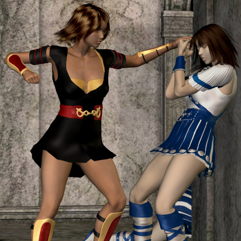 Обои картинки фото 3д, графика, fantasy, фантазия, драка, soleil, девушки