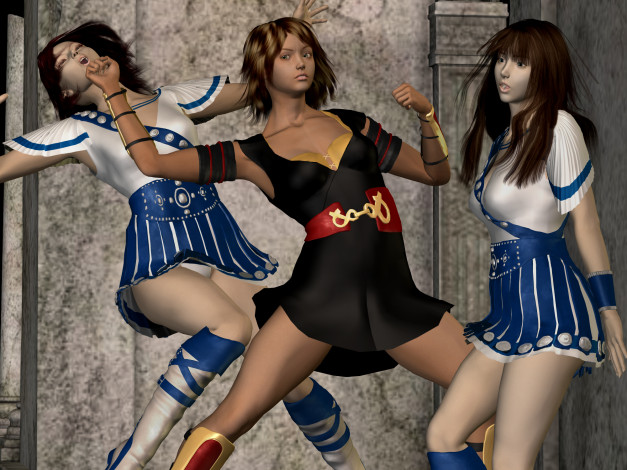 Обои картинки фото 3д, графика, fantasy, фантазия, soleil, девушки, драка