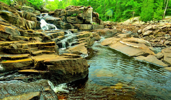 Обои картинки фото природа, реки, озера, камни, ручей, терраса, лес