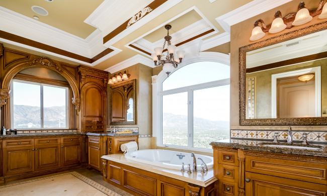 Обои картинки фото интерьер, ванная, туалетная, комнаты, светильники, ванна