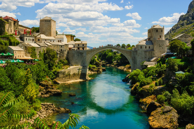 Обои картинки фото города, мостар, босния, герцеговина, река, мост