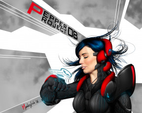 Картинка фэнтези девушки интерфейс волосы костюм провода наушники девушка pepper project арт