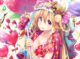 Картинка аниме *unknown+ другое сладости девушка грудь язык улыбка inami haruka art взгляд