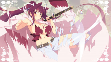 Картинка аниме -weapon +blood+&+technology yuzuriha взгляд улыбка грудь оружие катана french-bread under night in-birth девушка yaegashi nan art