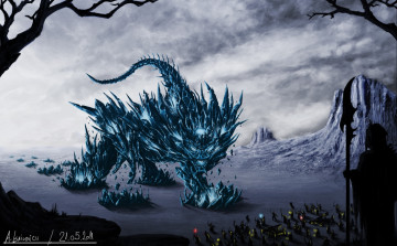 Картинка фэнтези существа монстр чудовище пустыня люди маги магия