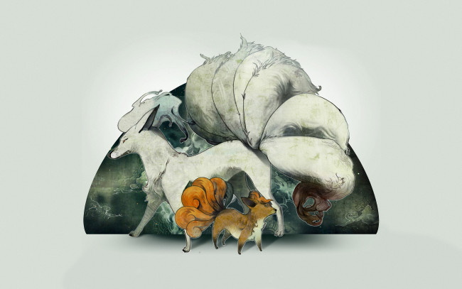 Обои картинки фото аниме, pokemon, монстр, vulpix, ninetales, животные