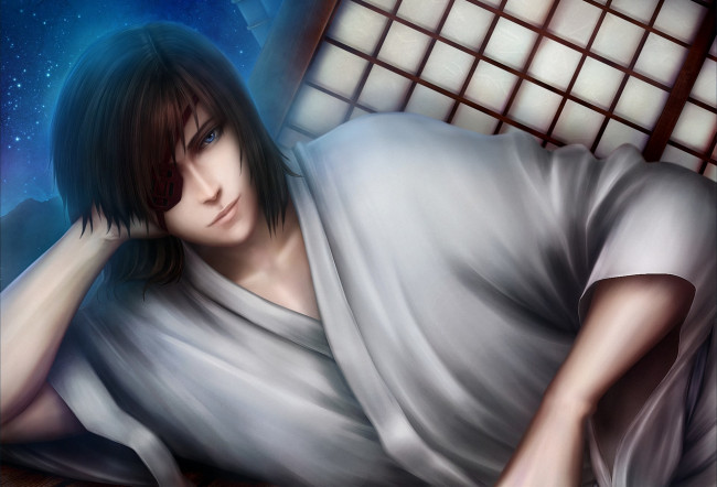 Обои картинки фото аниме, sengoku basara, парень, арт, date, masamune, inira, sengoku, basara, повязка, кимоно