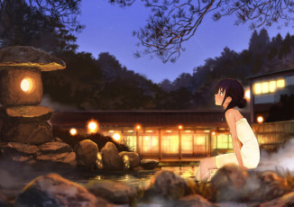 Картинка аниме город +улицы +здания девочка