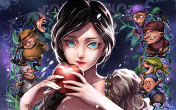 Картинка рисованное кино гномы арт яблоко белоснежка