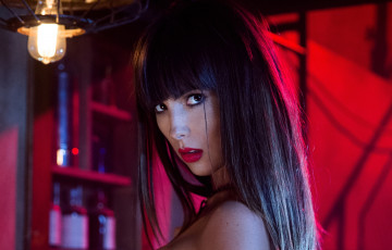 обоя brittny ward, девушки, люстра, взгляд, брюнетка