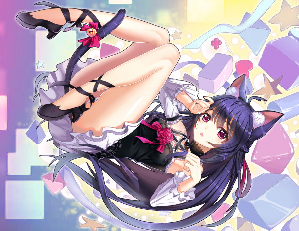 Обои картинки фото аниме, животные,  существа, девушка