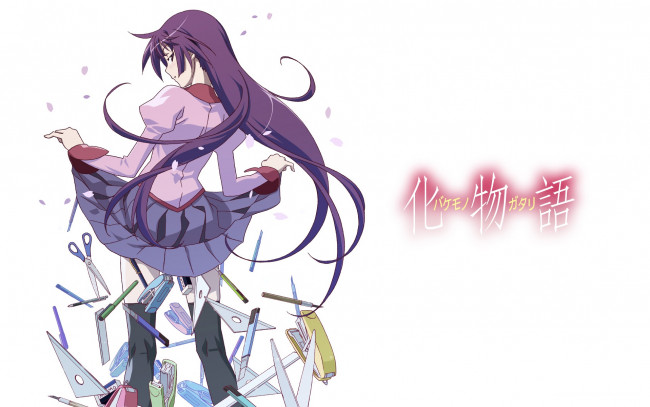 Обои картинки фото аниме, bakemonogatari, девушка, фон, взгляд