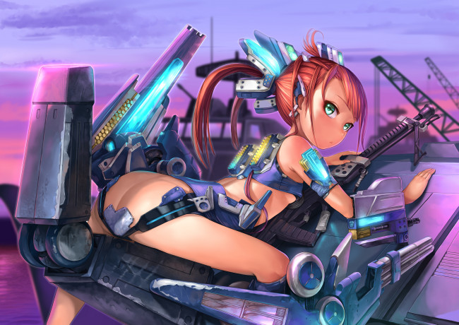 Обои картинки фото аниме, оружие,  техника,  технологии, девушка