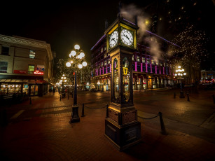 Картинка канада города -+огни+ночного+города фонари часы здания витрины дорога