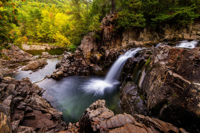 Обои картинки фото природа, водопады, лес, водопад, река