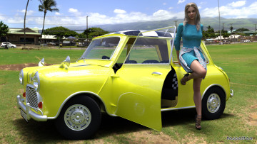 обоя 3д графика, люди-авто, мото , people- car ,  moto, девушка, взгляд, фон, автомобиль