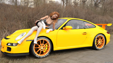 Картинка 3д+графика люди-авто мото+ people-+car+ +moto девушка взгляд фон автомобиль