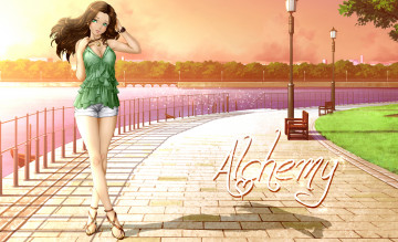 Картинка аниме город +улицы +интерьер +здания девушка фон взгляд набережная