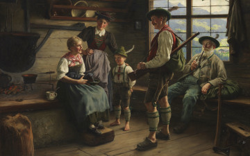 Картинка рисованное живопись rast des jаgers auf der alm отдых охотника на пастбище эмиль рау emil rau немецкий живописец german painter 1919