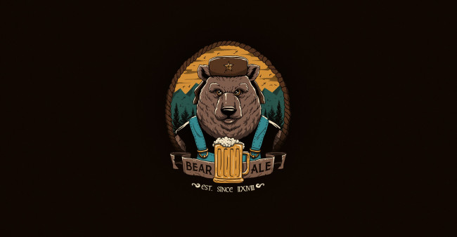 Обои картинки фото рисованное, минимализм, рисунок, пиво, медведь, арт, bear, beer, vincenttrinidad, day, ale, papa, and