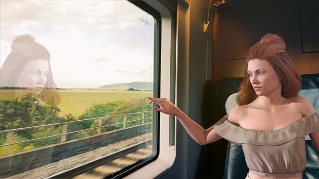 Обои картинки фото 3д графика, люди , people, девушка, взгляд, фон