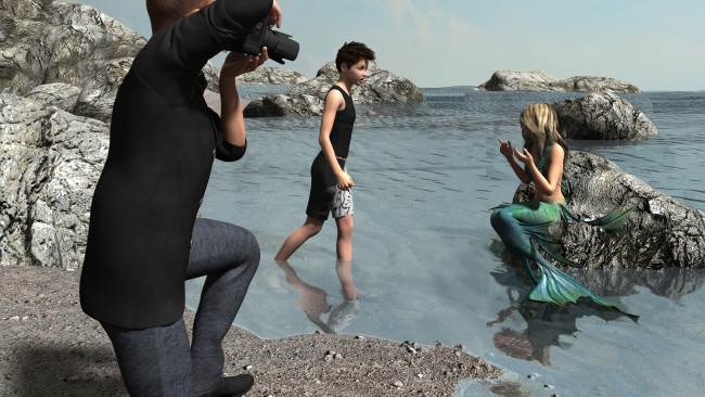 Обои картинки фото 3д графика, существа , creatures, девушка, взгляд, фон, русалка