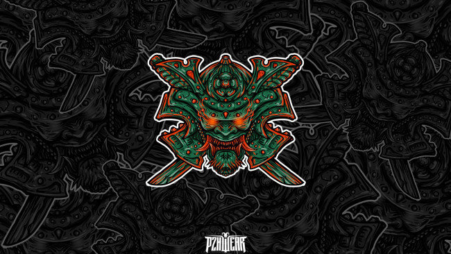 Обои картинки фото рисованное, минимализм, огонь, самурай, fire, мечи, minimalism, samurai, swords, коллекция, вечно, молодой, pzh, forever, young, pzhwear